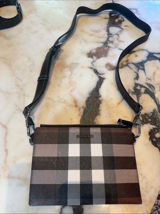 Burberry Other - Burberry Black Brown White Plaid Crossbody Pouch